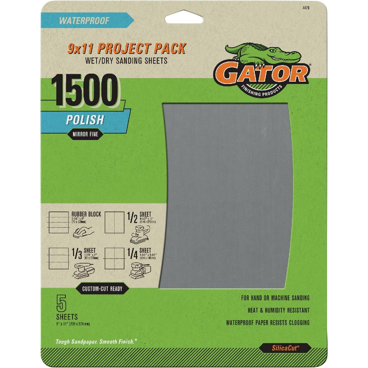 GatorGrit 9 In. x 11 In. Mirror Fine 1500-Grit Sandpaper (5-Pack)