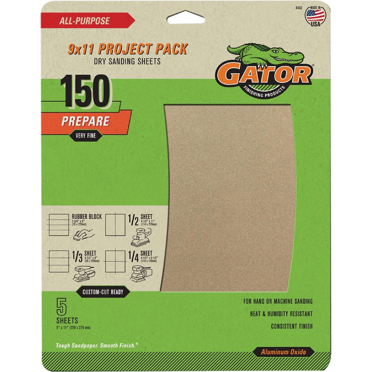 GatorGrit 9 In. x 11 In. Fine 150-Grit Sandpaper (5-Pack)