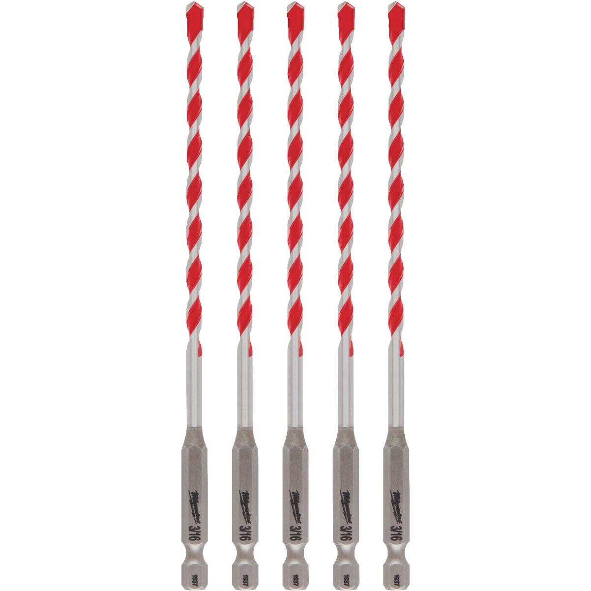 Milwaukee SHOCKWAVE 3/16 In. x 4 In. x 6 In. Impact Duty Carbide Hammer Drill Bits (5-Pack)