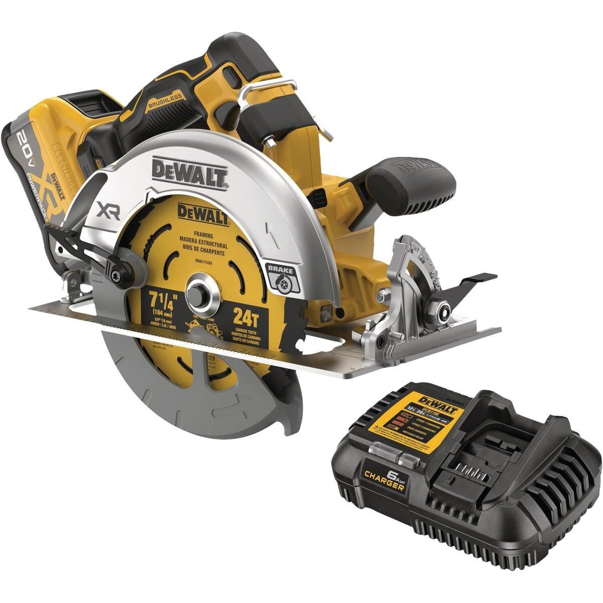 DEWALT 20V MAX XR 7-1/4 In. Brushless Cordless Circular Saw Kit with Battery & Charger