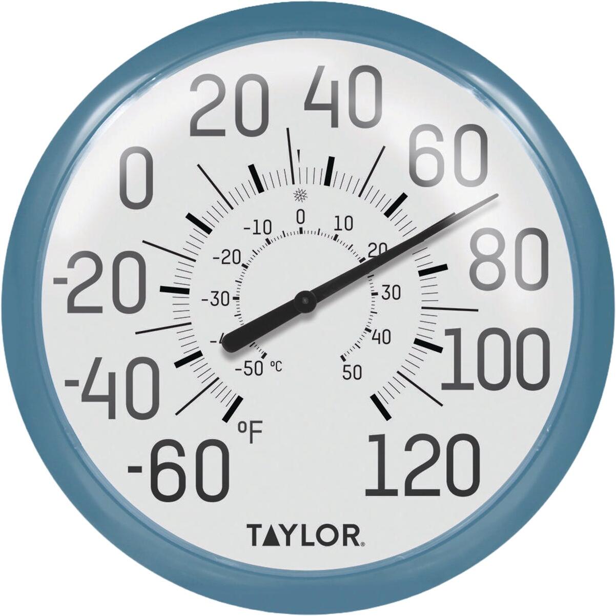Taylor 13.25 In. Indoor/Outdoor Round Dial Teal Bezel Thermometer