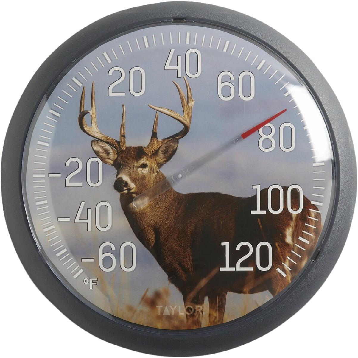 Taylor 13.25 In. Indoor/Outdoor Round Dial White Tail Deer Thermometer