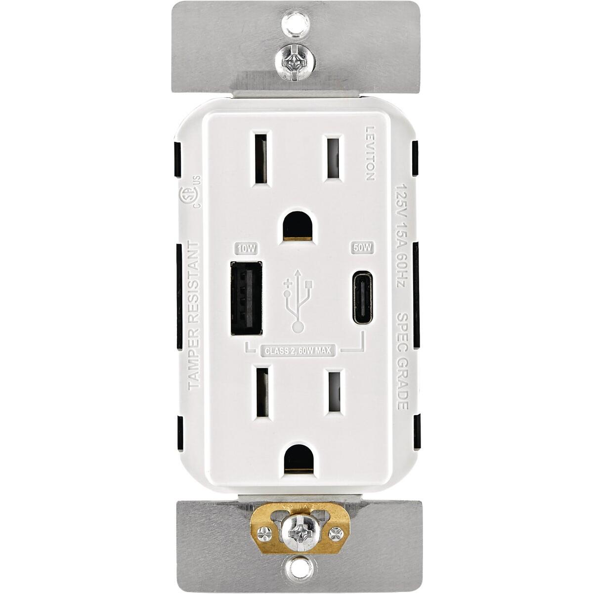 Leviton Decora 15A White Tamper Resistant Duplex Outlet