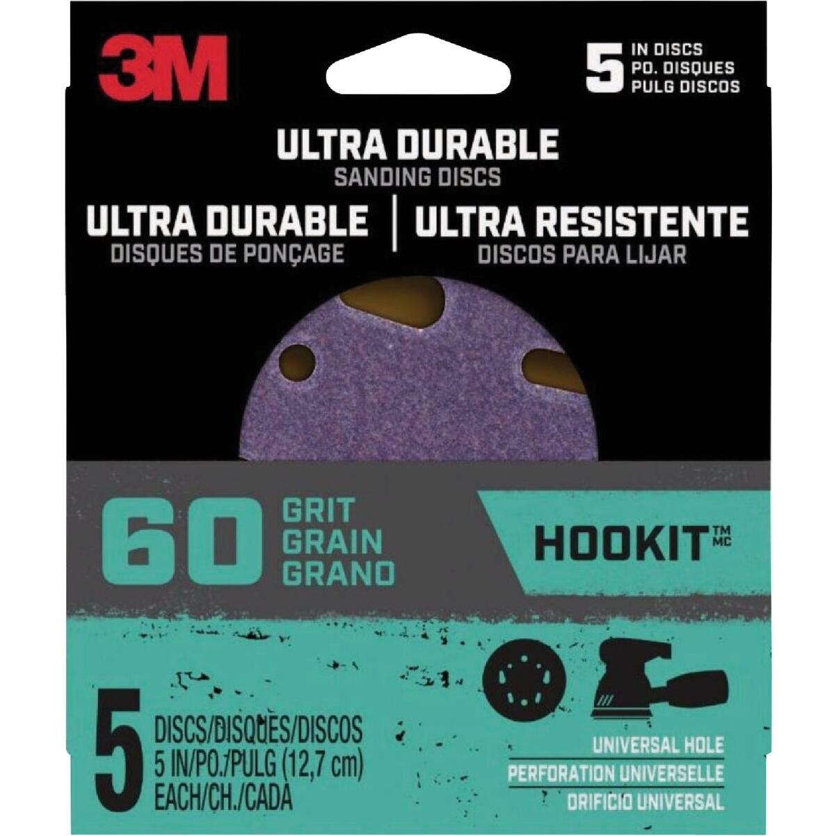 3M Ultra Durable 5 In. 60-Grit Power Sanding Disc (5-Pack)