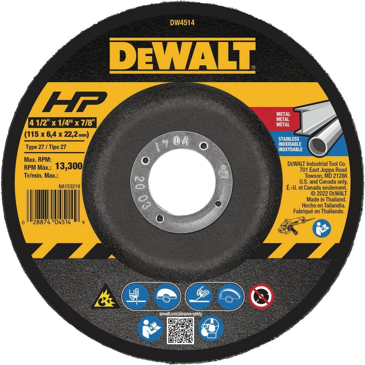 DEWALT 4-1/2 In. x 1/4 In. x 7/8 In. Metal Grinding Wheel (10-Pack)