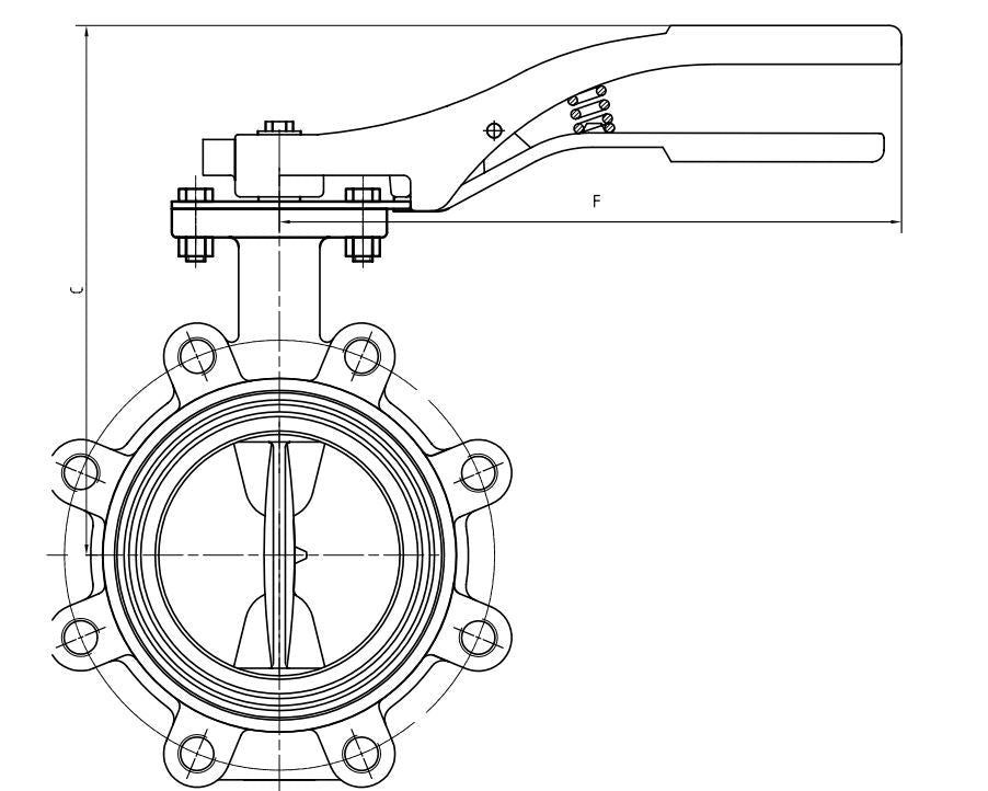 Սահափական դարձկեն պարուրակային անցքերով (բատերֆլայ) DN 40 1"1/2 PN 16 Giacomini-R59FLY004