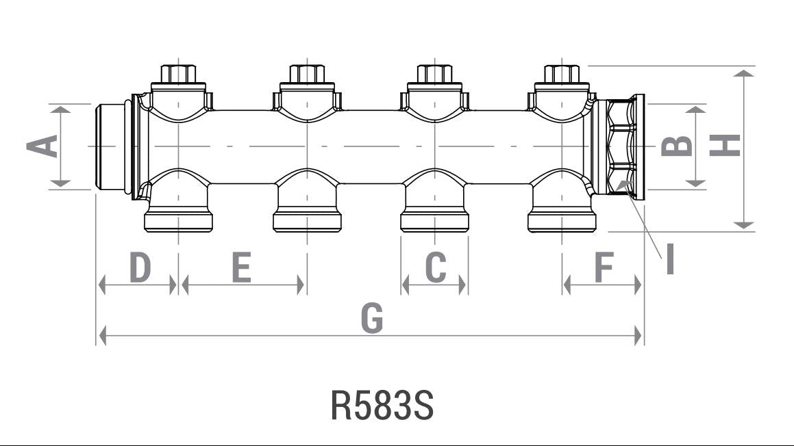 Կոլեկտոր փականով արտաքին և ներքին պարուրակով 1"x3/4"E 4 տեղանոց Giacomini-R583SY114