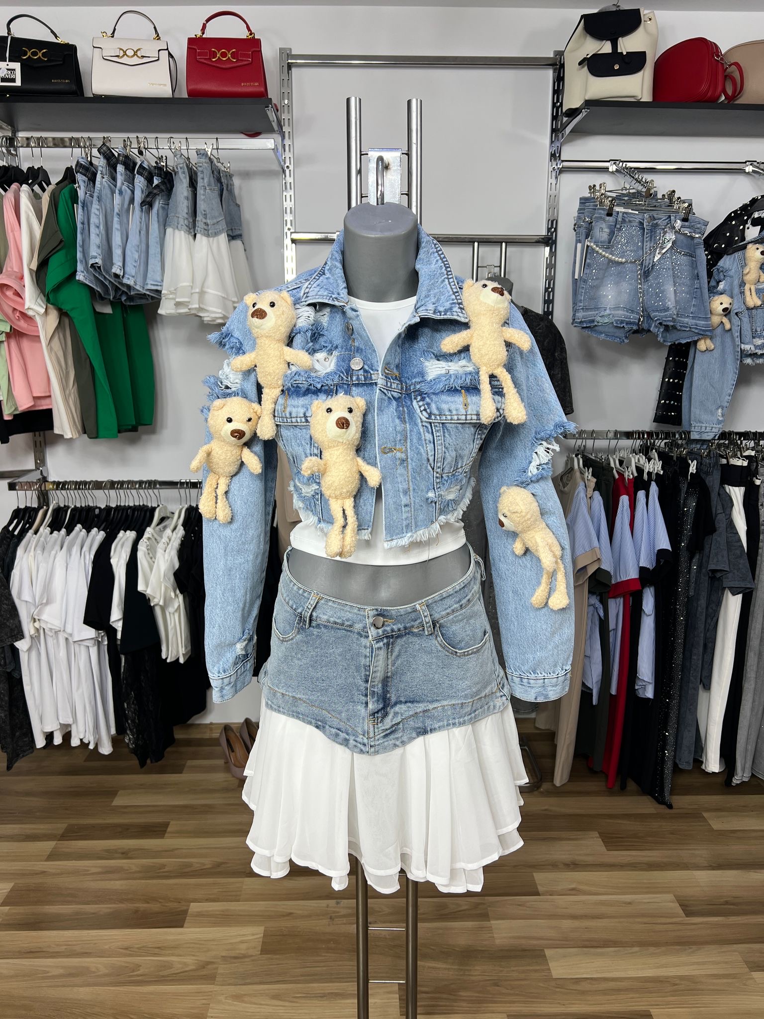 Set Denim cu Aplicații Teddy Bear – Stil Urban Cute & Rebel - current