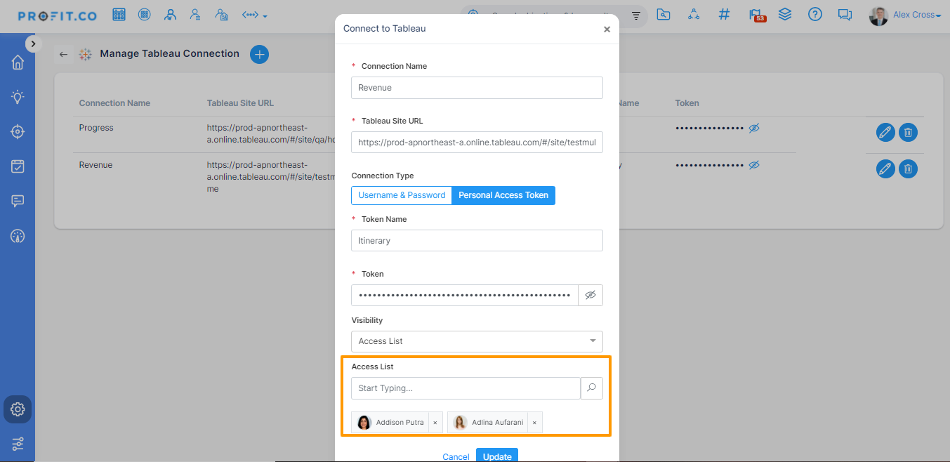 Connect to tableau screen