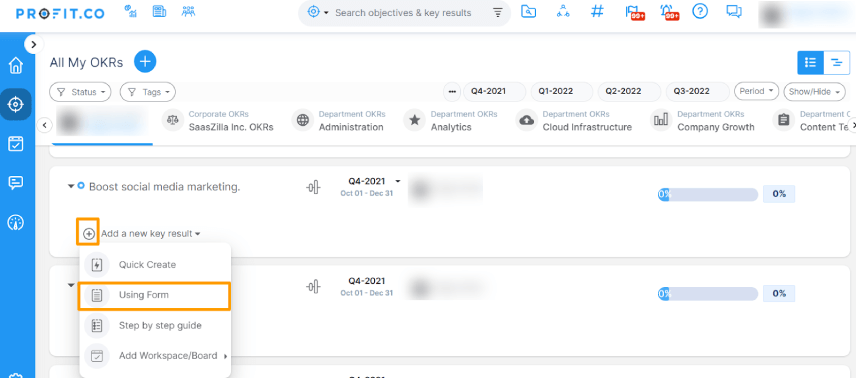 Create Key Results using form
