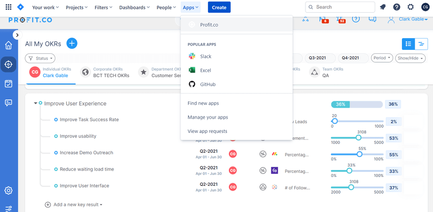 Profit.co app inside Jira Software