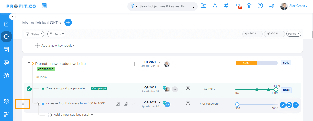Swiftly move Key results to any objective
