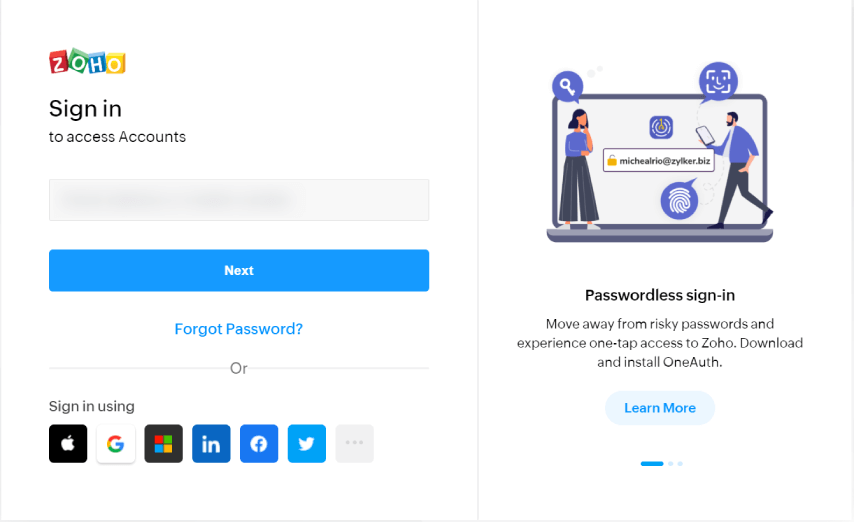 Sign in Zoho CRM account