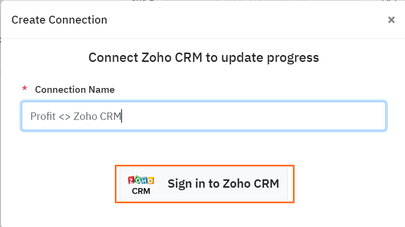 Connect Zoho CRM Update Progress