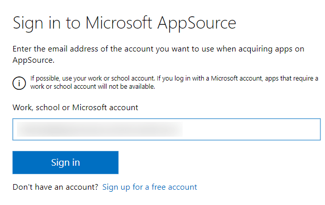 Sign in Microsoft AppSource