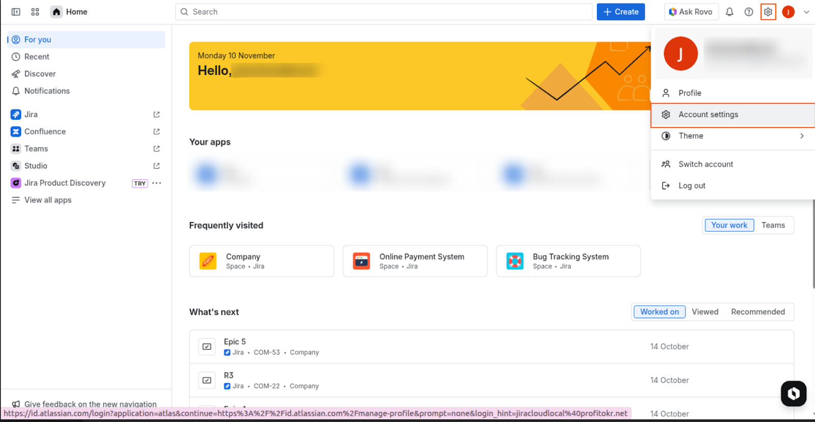 Atlassian Account Settings