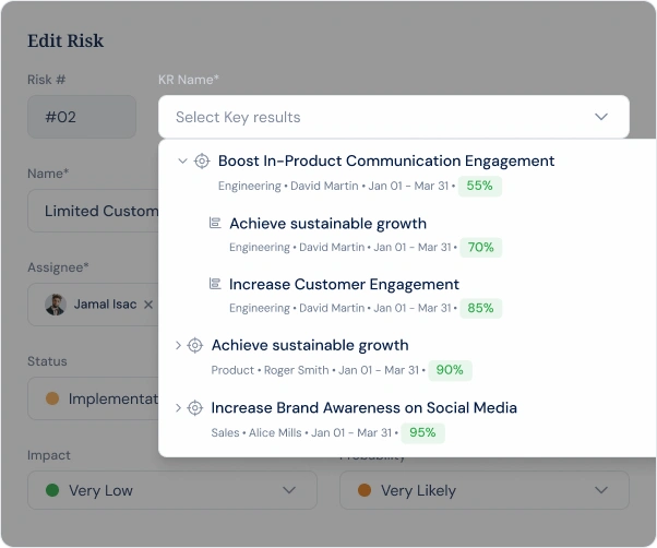 Flag risks from any OKR in one step
