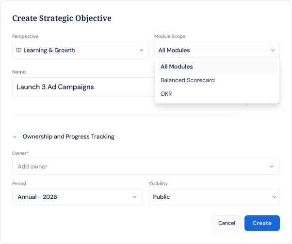Control where objectives appear across modules