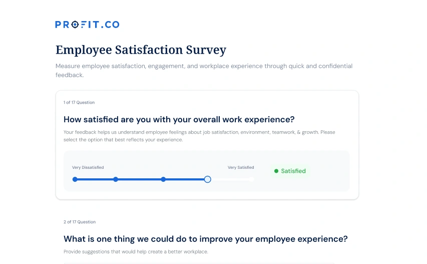 Pulse survey form with team feedback questions