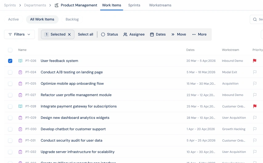 Tasks Kanban board with status columns and task cards