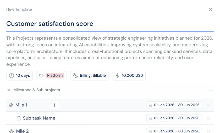 Launch a New Project in One Click - template picker showing pre-built task structure, dependency map, and milestone sequence populated instantly