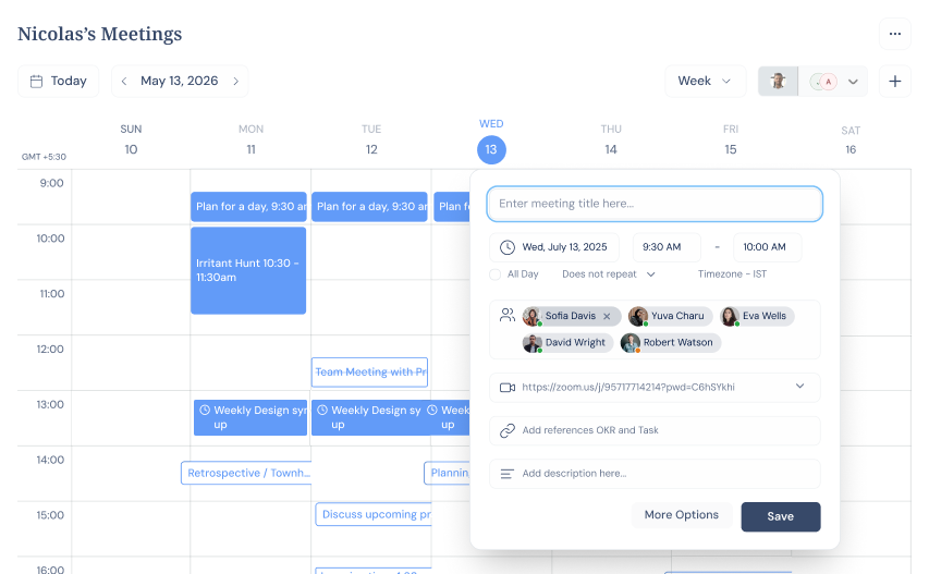 Meetings calendar with weekly schedule