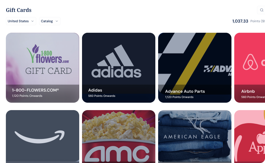 Employee recognition gift cards marketplace