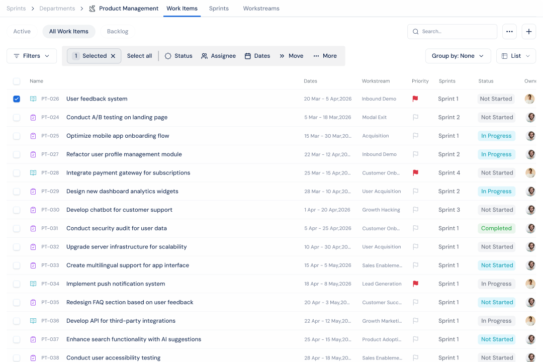 Profit.co portfolio and projects overview with progress and metadata