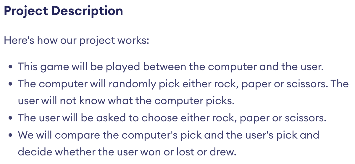 Project description of Rock Paper Scissors game