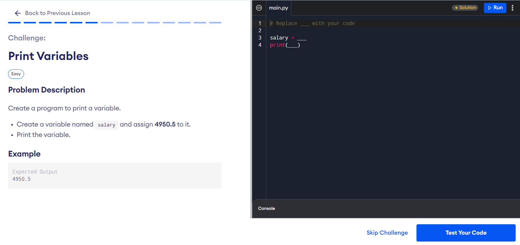 Python Variable Challenge