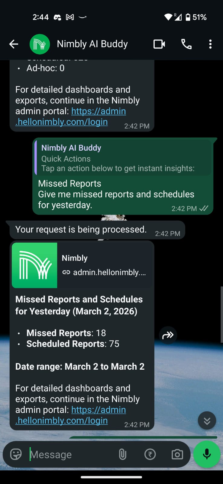 Missed Reports Quick Action Response