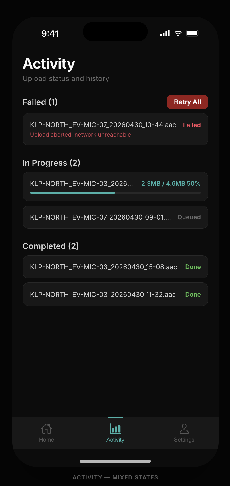 Activity page
