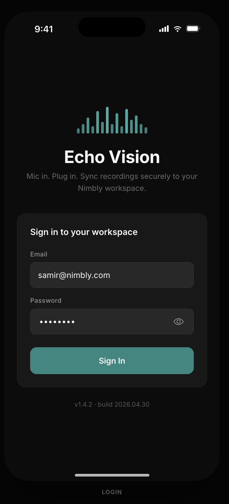 Login page