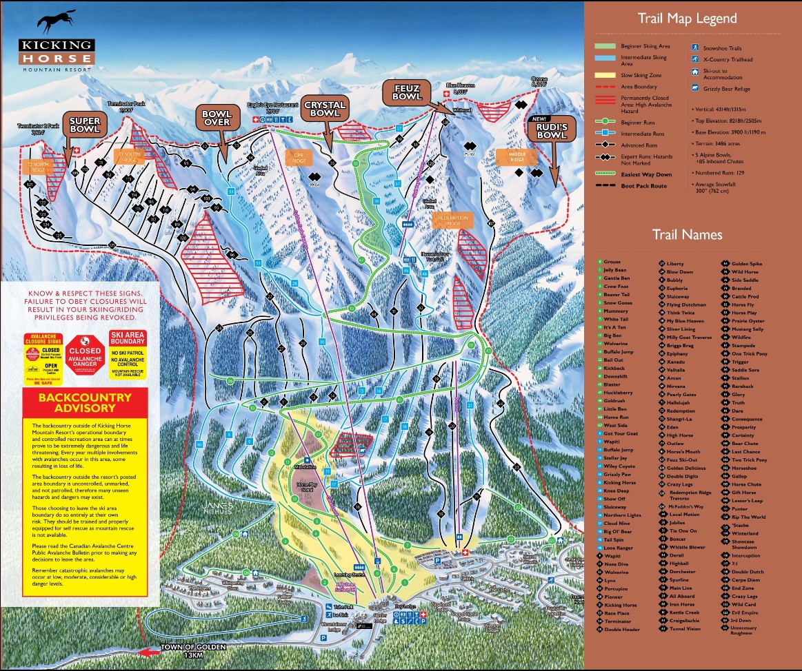 Kicking Horse Ski Resort Canada Trail Map