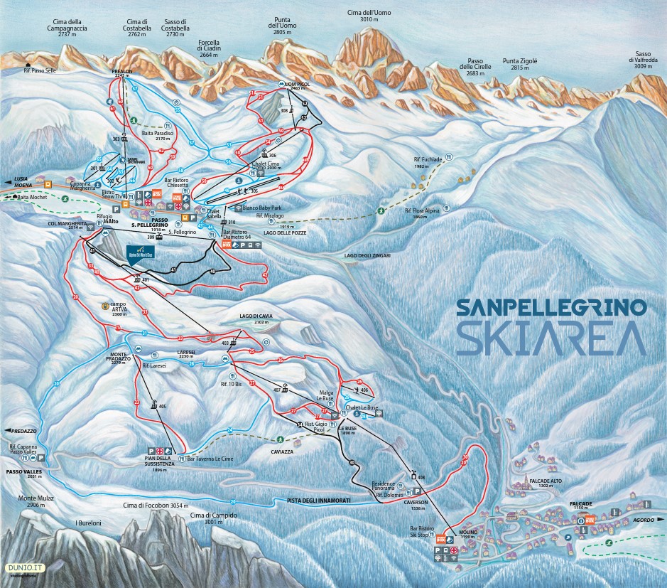 San Pellegrino/​Falcade Ski area Italy Trail Map