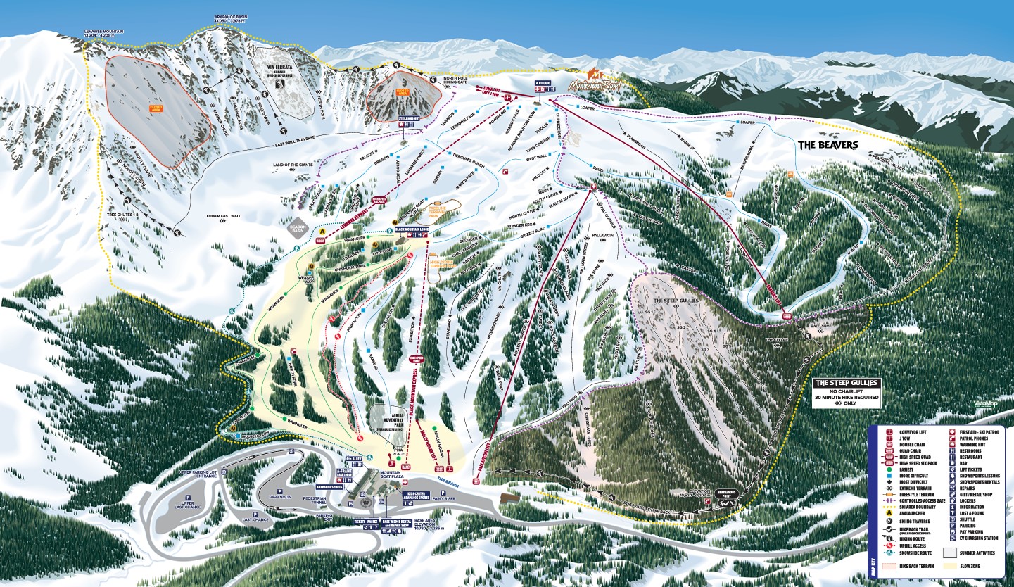 Trail Map of Arapahoe Basin Ski Area, Colorado USA