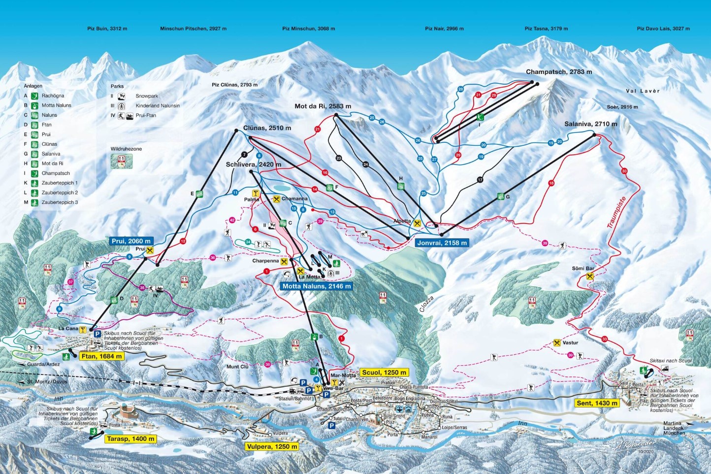 Bergbahnen Scuol Ski Resort Switzerland Trail Map