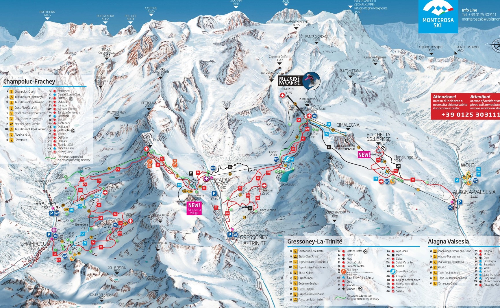 Monterosa Ski Resort Italy - Trail Map