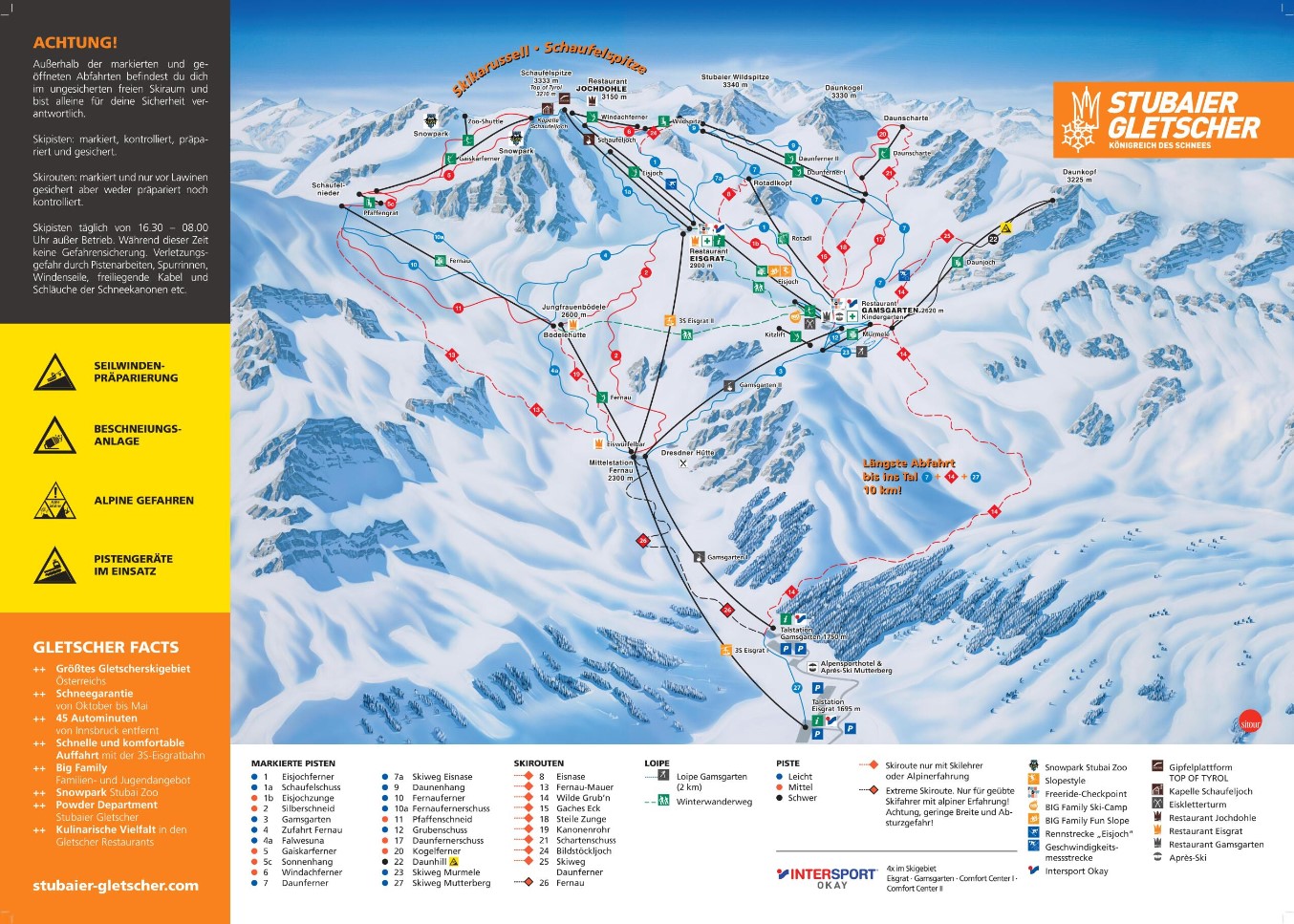 Stubai Glacier Ski Resort Austria Trail Map