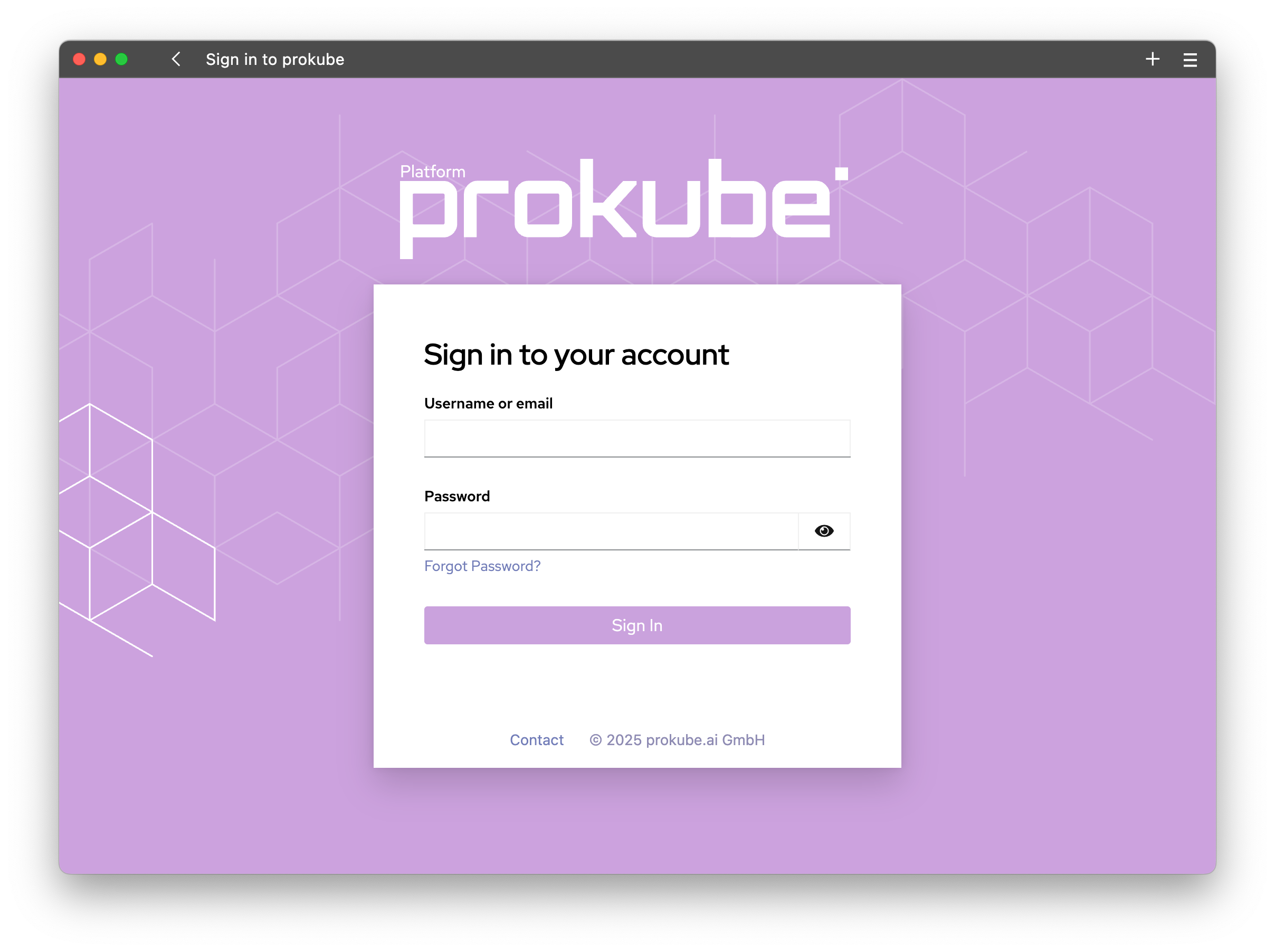 The prokube admin console login page