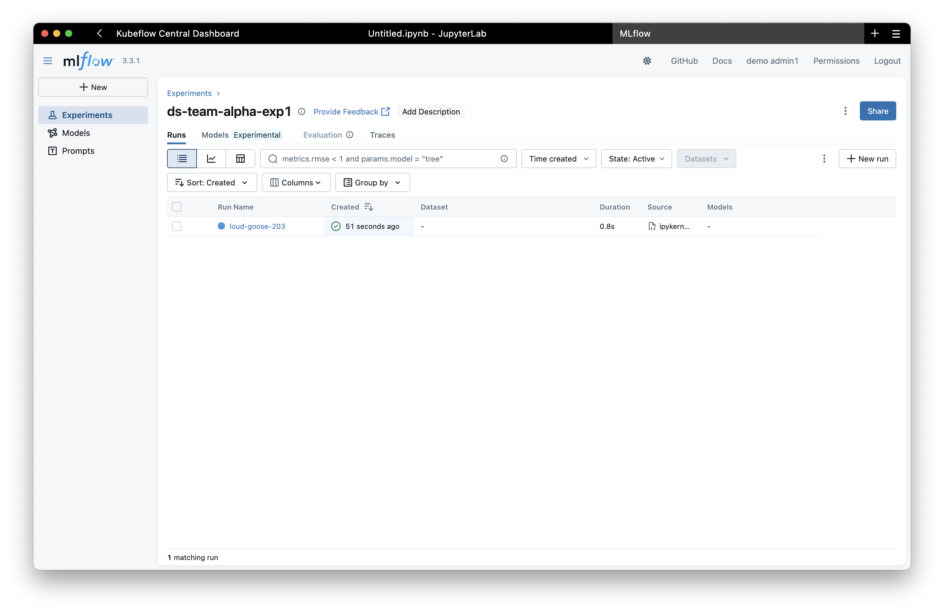 Experiment in MLflow UI