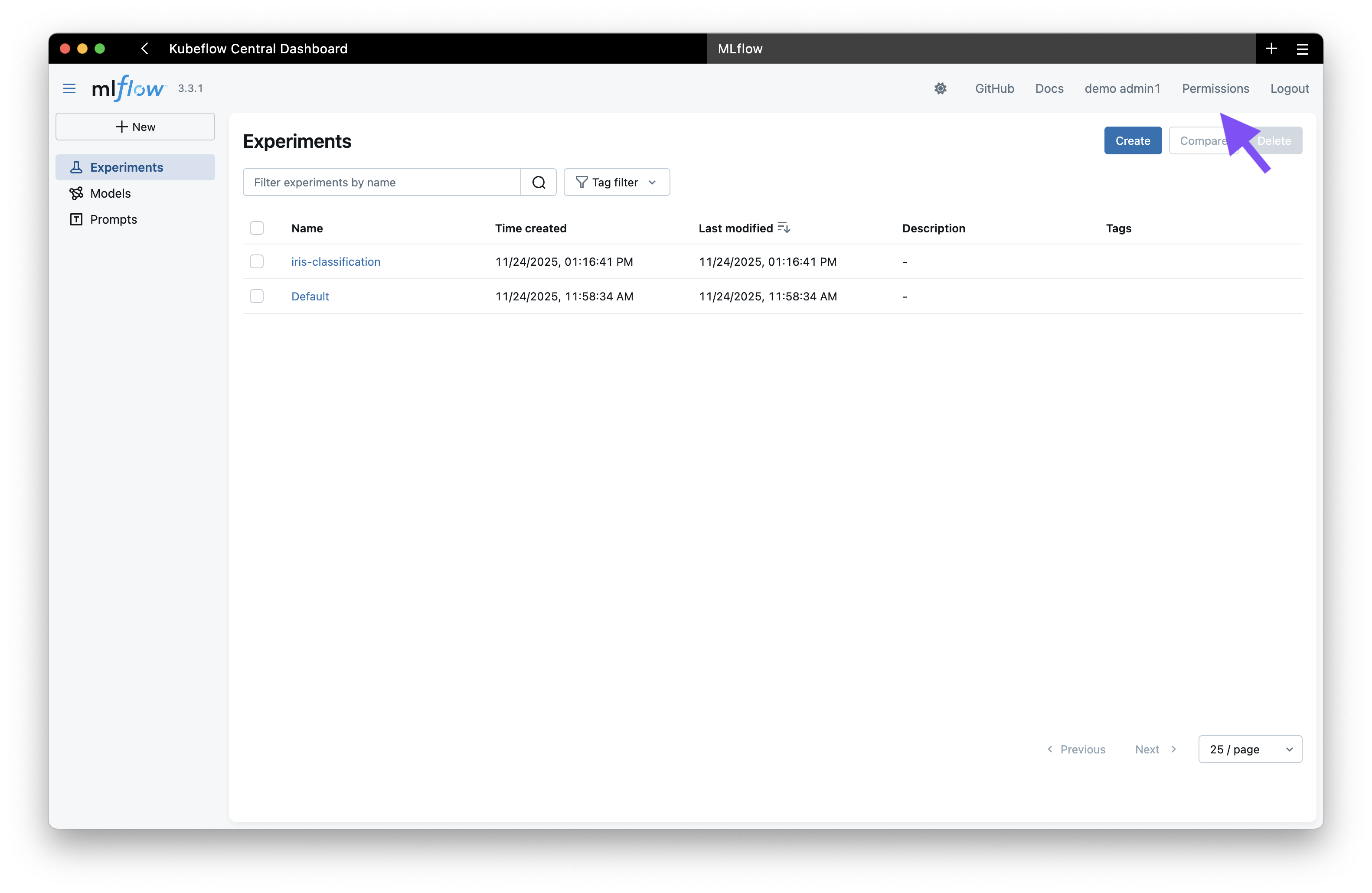 MLflow Permissions Tab