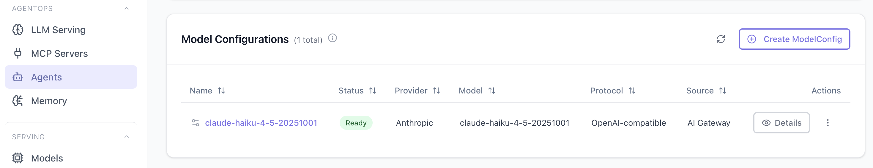Granted external model shown as an AI Gateway Model Configuration