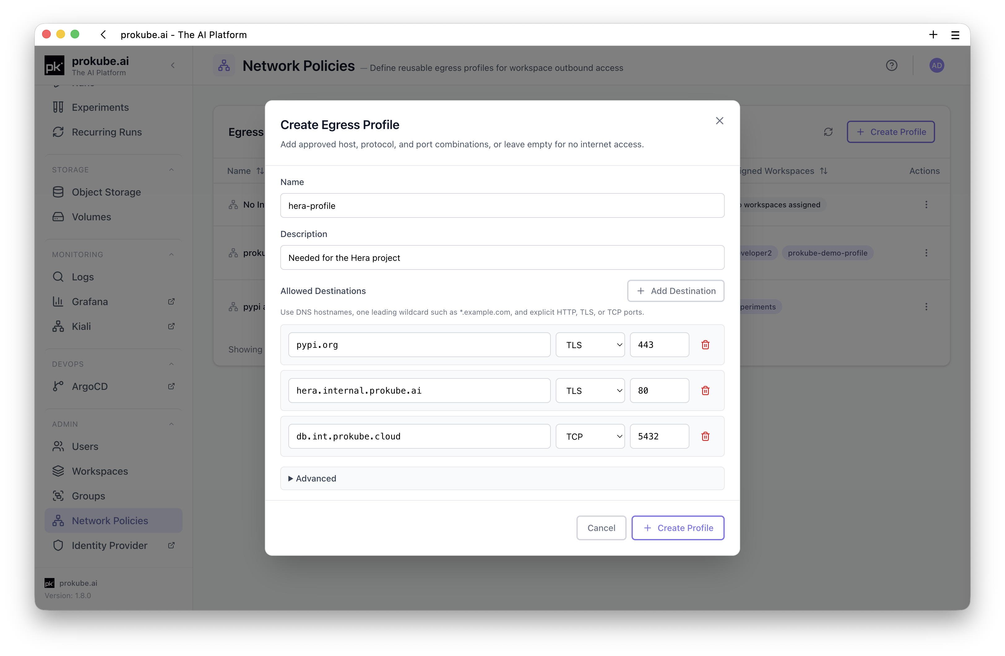 Egress profile destination rules