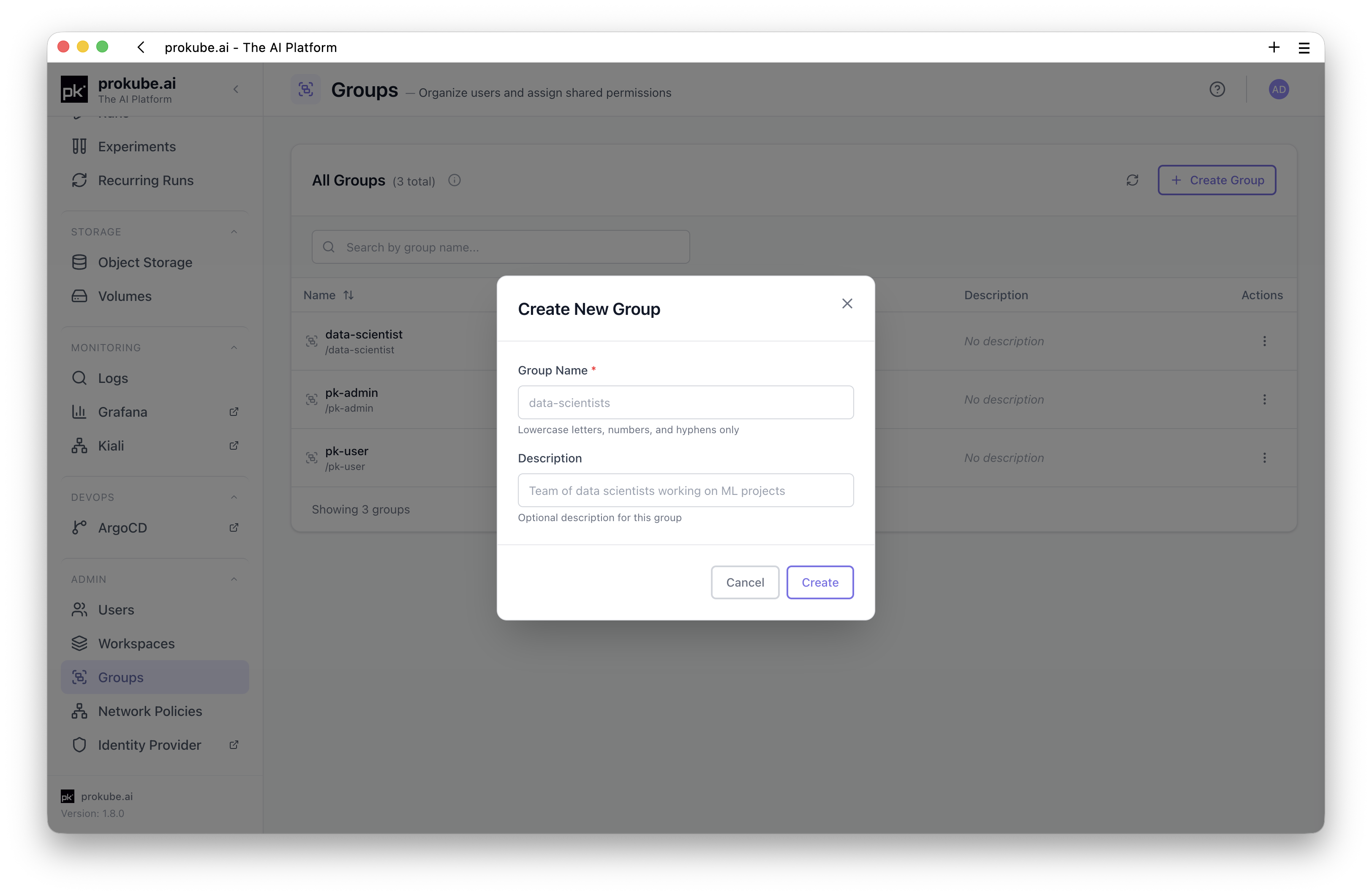 Create Group dialog
