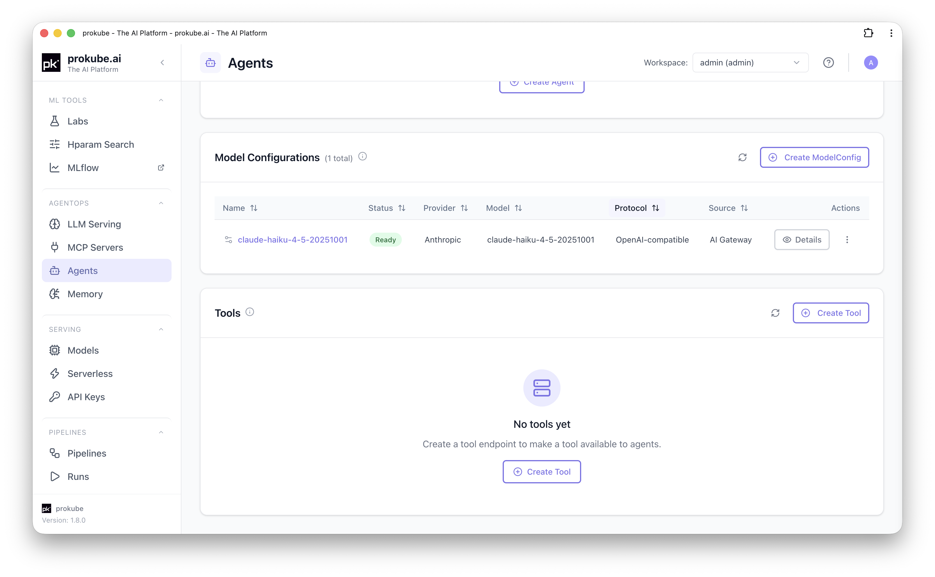 Model Configurations list with an AI Gateway model