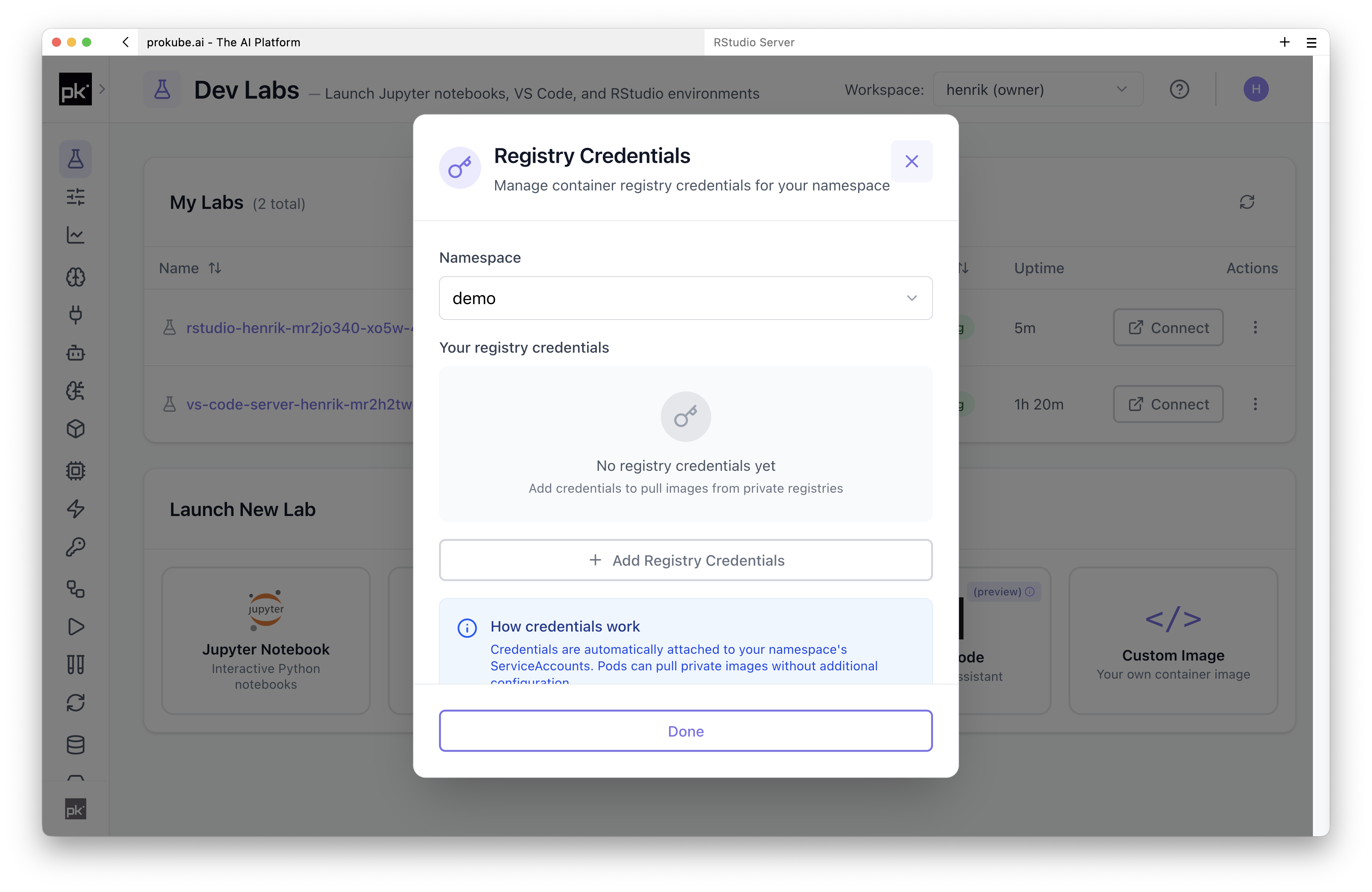 Registry credentials