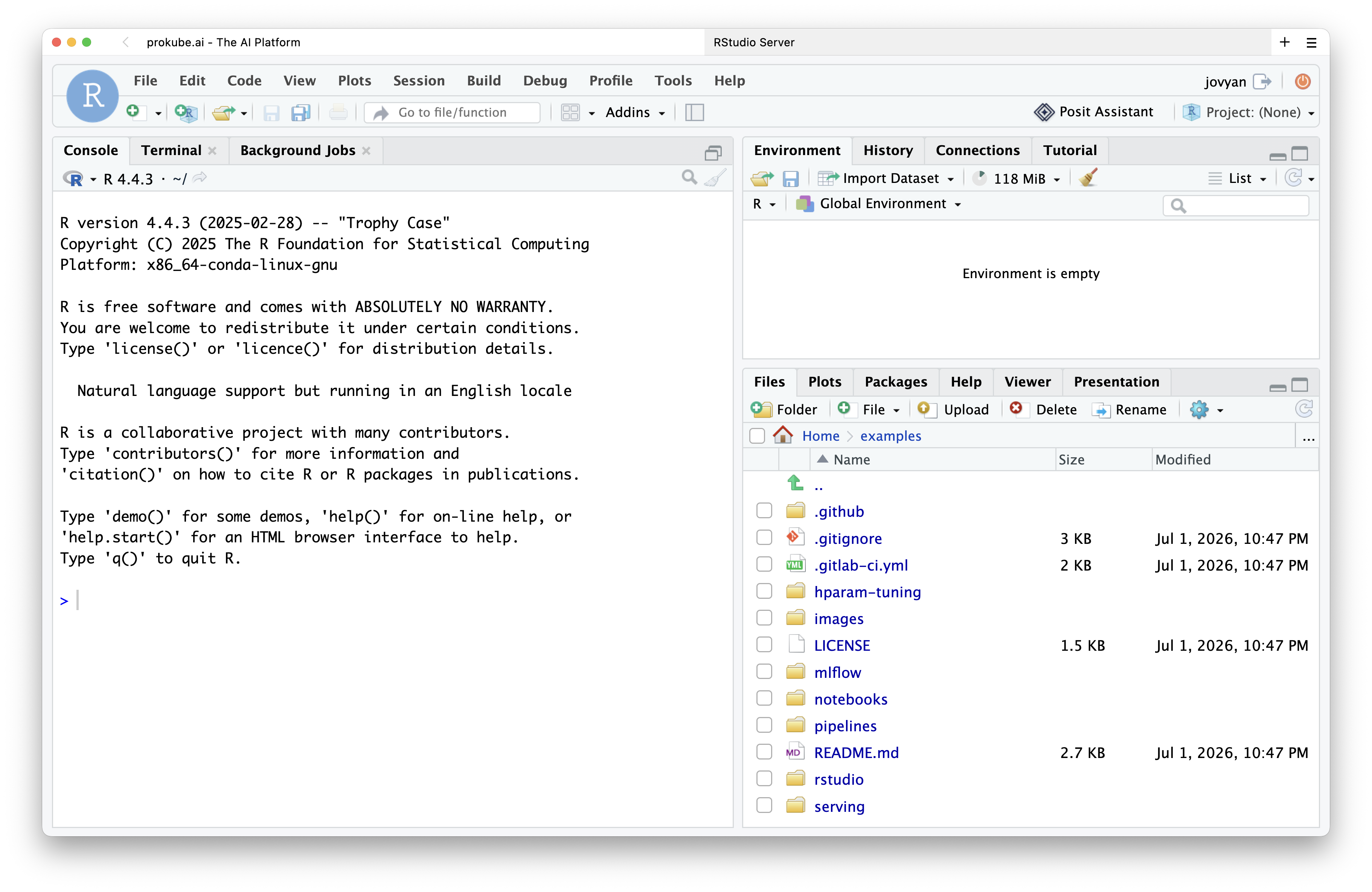 RStudio Lab home screen