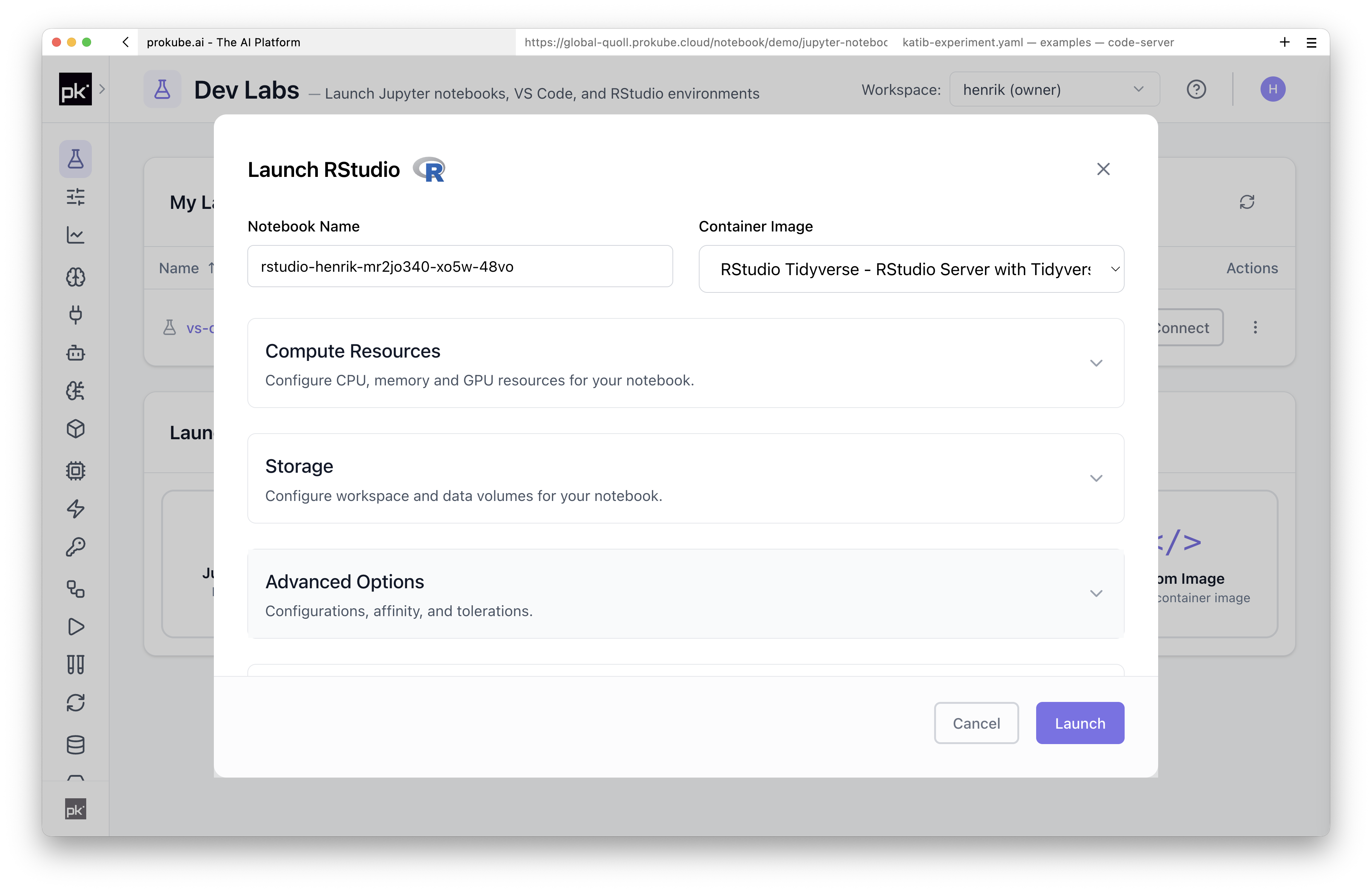 Launch RStudio Lab
