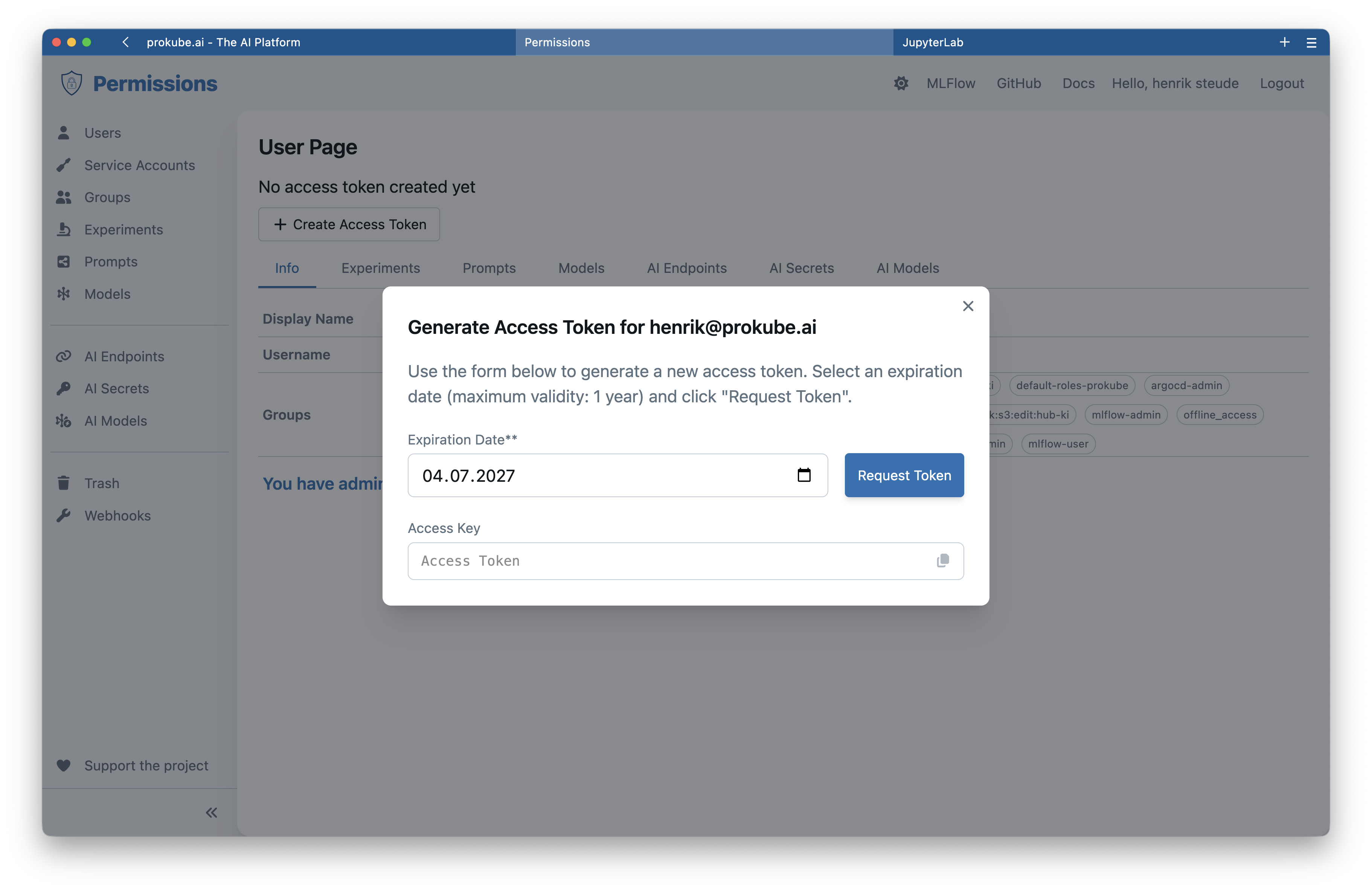 Generate a personal access token in MLflow